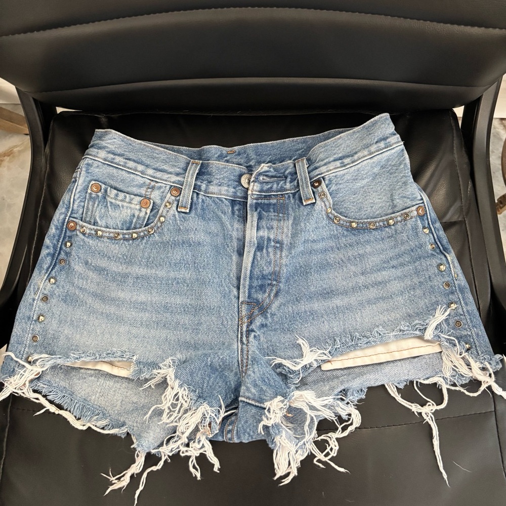 Signature by Levi Strauss Distressed Light Blue Denim Cutoff Shorts